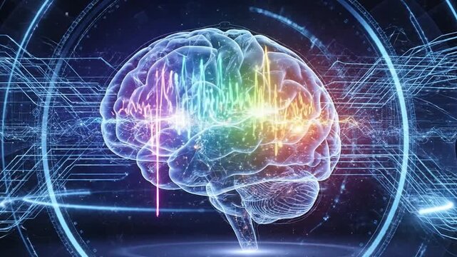 Illuminated human brain illustration showing cognitive processes