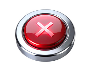 Obraz premium A gleaming metallic button with a glowing red 'X' symbol, signifying a critical action