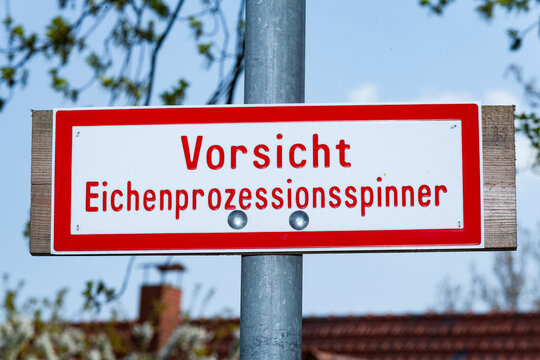 Hinweisschild Eichenprozessionsspinner (EPS), Warnung in der Altmark (Sachsen-Anhalt)