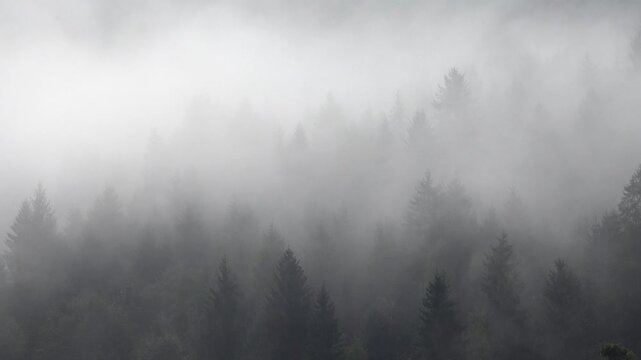 Fog in Mountains, Raining in Forest, Smoke, Mystical View, Foggy in Alpines, Mysterious Scary Scenery, Clouds in Wood, Timelapse
