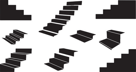 Fototapeta premium Staircases in disarray on white background with black steps