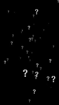 pixel question marks comes forward or popping up for thinking, problem, barnstorming, planning, problem solving situation vertical looping animation with alpha channel or transparent background