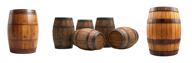 Fototapeta premium Wooden vintage barrel isolated on transparent background