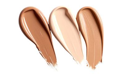 Fototapeta premium Three swatches of different skin-toned liquid cosmetic products on a black background