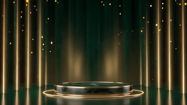 Luxury Green and Gold Podium Background with Elegant Lighting Representing Premium Product Display, Minimal Stage Design and Exclusive Showcase. Video
