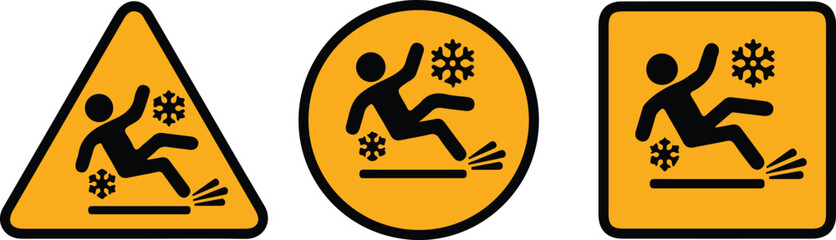 caution slippery three icon set vector hazard danger sign illustration design art