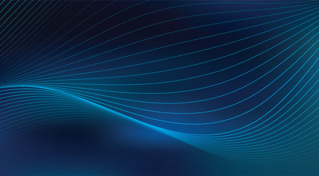 Dynamic abstract blue and teal flowing wave lines create a futuristic digital background for modern design