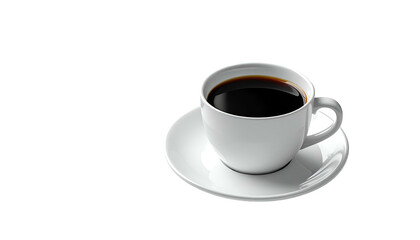 Obraz premium A white ceramic coffee cup, brimming with black liquid, on a matching saucer against black