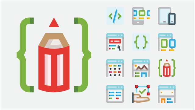 Frontend web development and UI coding icons set