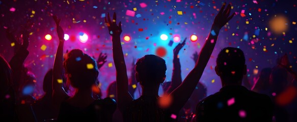 Obraz premium dynamic scene of people dancing and celebrating fills the air with joy and vibrant confetti