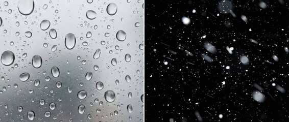 Obraz premium 雨粒と雪の降る夜空のクローズアップ背景素材