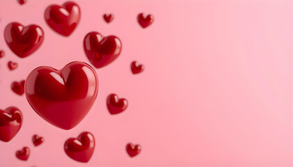 Obraz premium Floating Red Heart Balloons on Soft Pink Background, Valentine’s Day Love Concept, 3D Render