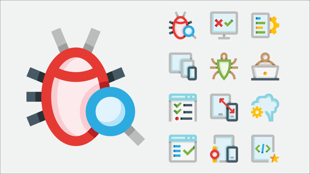 QA testing and software quality assurance icons set