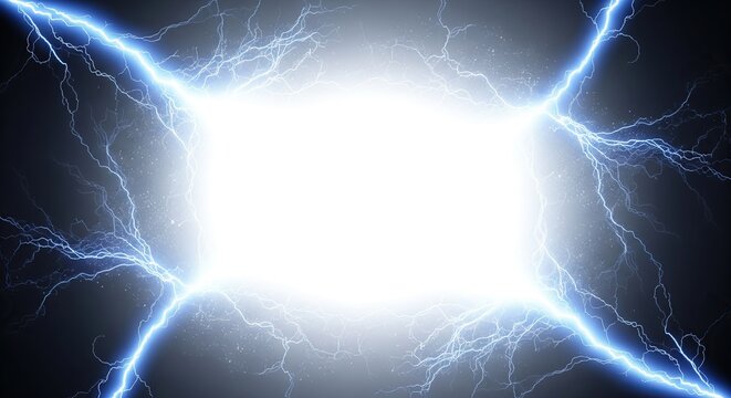 Electric blue lightning bolts illuminate dark background with bright white center