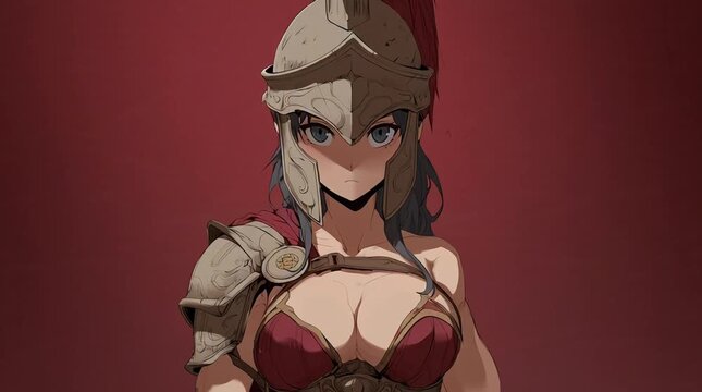 Animation of Anime Woman Wearing Female Spartan Warrior Costume with Ancient Greek Armor