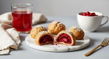 Freshly baked raspberry filled pastries