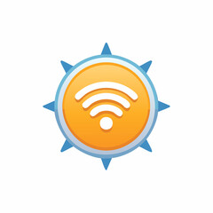 Wireless Internet Signal Icon - Navigation Style Badge with Round Button and Wi-Fi Symbol for Web, Devices or Network Connection
