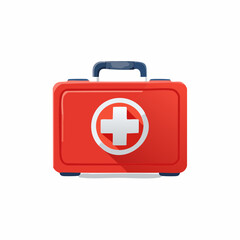 Obraz premium Red First Aid Kit Box for Emergency Treatment and Medical Assistance with a White Cross Symbol