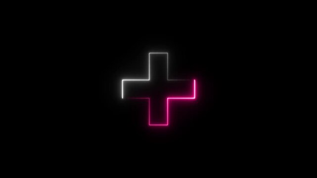 Neon line plus symbol icon simple positive plus icon animation, of neon Plus sign. 4k video