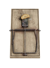 쿠키 미끼를 놓은 빈티지 나무 쥐덫 Vintage Wooden Mouse Trap with Cookie Bait