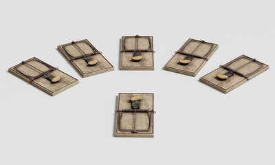 쿠키 미끼를 놓은 빈티지 나무 쥐덫 Vintage Wooden Mouse Trap with Cookie Bait