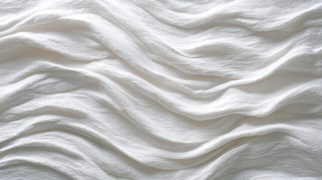 The textile features soft white fabric in flowing, wavy patterns that evoke a sense of calm. The texture is perfect for various design projects or as a background.