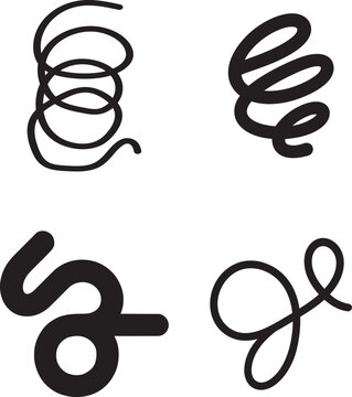 Hand Drawn Abstract Scribble Elements Set Minimalist Black Spiral Swirl Icon Collection for Creative Graphic Design Projects and Artistic Decor Assets