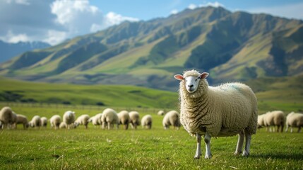 Fototapeta premium Sheep Pasture Mountains Countryside Scenic Idyllic Fluffy Wool