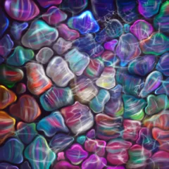 Colorful Underwater Pebbles Abstract Background, Vibrant Abstract Underwater Stones with Water Surface © Helen