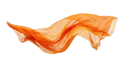 白い背景にオレンジ色の軽やかな布が波打つ様子
