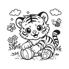 Baby Tiger Playing Coloring Page