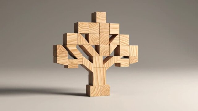 Wooden Blocks Forming Tree Structure.