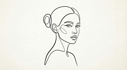 Simple line art portrait of woman, modern minimal illustration.