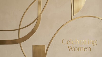 Golden calligraphy text celebrating women on soft elegant background.