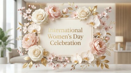 Elegant textured background with gold lettering for international celebration.