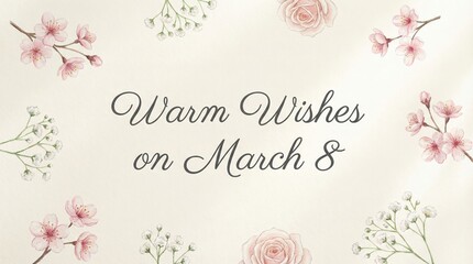 Calligraphic greeting text on soft background celebrating March 8.