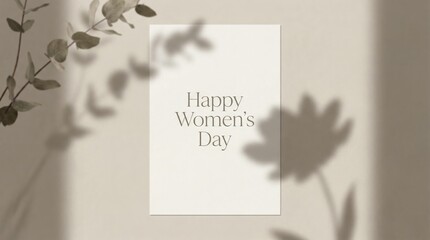 Greeting card on textured paper with soft shadows and elegant Women&rsquo;s Day message.