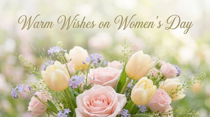 Floral background with gentle bokeh and warm wishes for Women&rsquo;s Day.