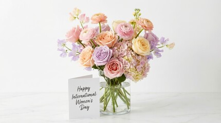 Bouquet of roses in neutral tones arranged artistically on light background.