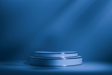 Blue podium with soft lighting for technology display 3d