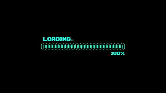 Graphic animation of a completed cyan zig-zag loading indicator with hundred percent text on screen.
