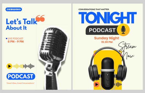 Live Stream Podcast Show Social Media Post Template, Web Banner Editable Design for Real-Time Broadcasting and Episode Promotion