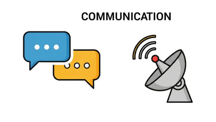 Communication Concept with Speech Bubbles and Satellite Dish.
