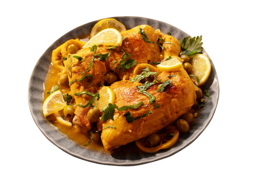 Moroccan chicken tagine isolated
