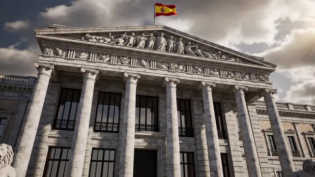 Grand neoclassical building with columns and statues