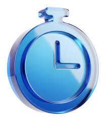 3D Blue Glass Stopwatch Icon, Glossy Timer Symbol, Modern Speed Element, Crystal Countdown Sign, High Quality Render, Sport Design, Deadline Graphic