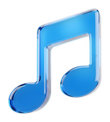 3D Blue Glass Music Note Icon, Glossy Audio Symbol, Modern Melody Element, Crystal Song Sign, High Quality Render, Entertainment Design, Sound Graphic
