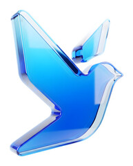 3D Blue Glass Dove Bird Icon, Glossy Peace Symbol, Modern Freedom Element, Crystal Flying Sign, High Quality Render, Nature Design, Spirit Graphic