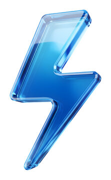 3D Blue Glass Thunderbolt Icon, Glossy Lightning Symbol, Modern Energy Element, Crystal Power Sign, High Quality Render, Electric Design, Flash Graphic