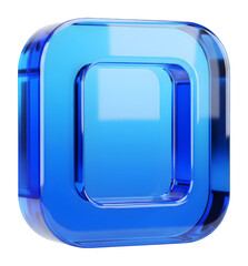 3D Blue Glass App Icon, Glossy Square Symbol, Modern Button Element, Crystal Box Sign, High Quality Render, UI Design, Interface Graphic